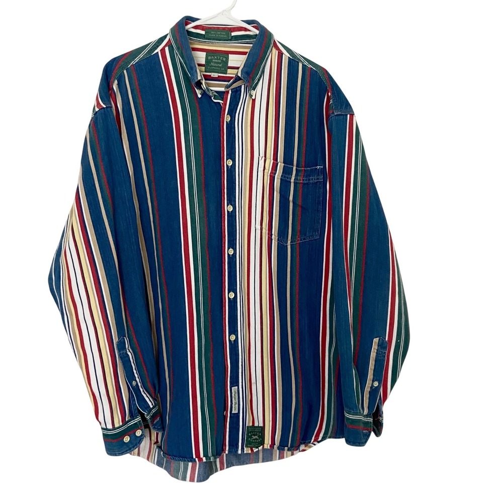 Baxter Natural Indigo Cotton Denim Striped Button Down Shirt Mens L Multicolor